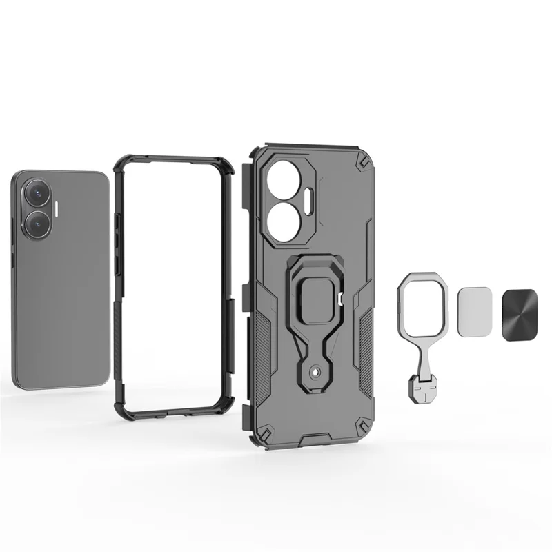 Bulk Purchasing For Xiaomi Redmi Turbo 4 Pro 5G  /  Poco F7 5G Case Rotatable Ring Kickstand PC + TPU Shockproof Phone Cover - Black