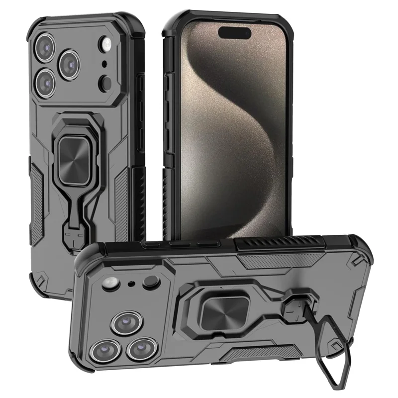 Cover iPhone 17 Pro con Anello Girevole Supporto Rotante PC + TPU Antiurto - Nero