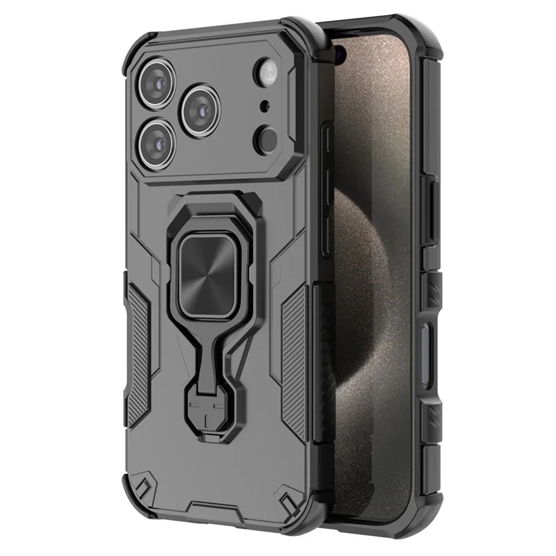 Cover iPhone 17 Pro con Anello Girevole Supporto Rotante PC + TPU Antiurto - Nero