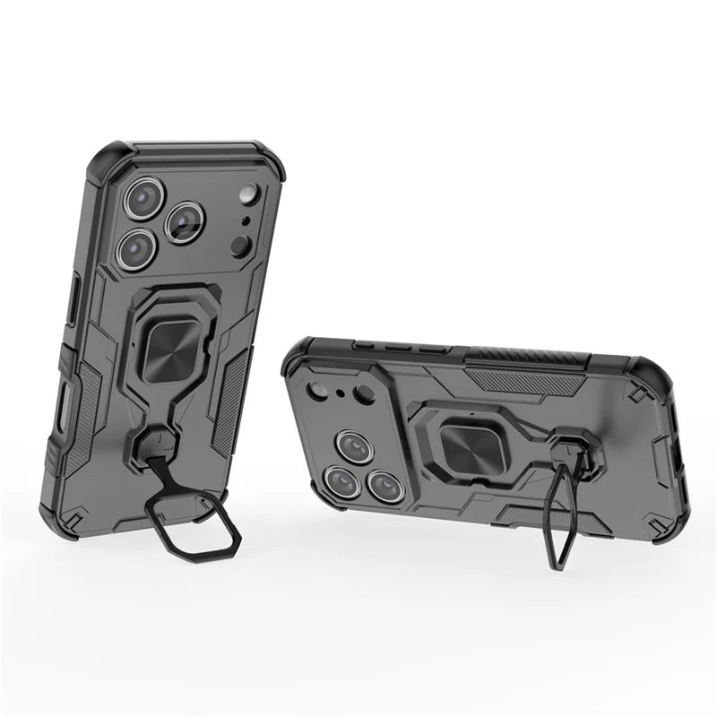 Cover iPhone 17 Pro con Anello Girevole Supporto Rotante PC + TPU Antiurto - Nero