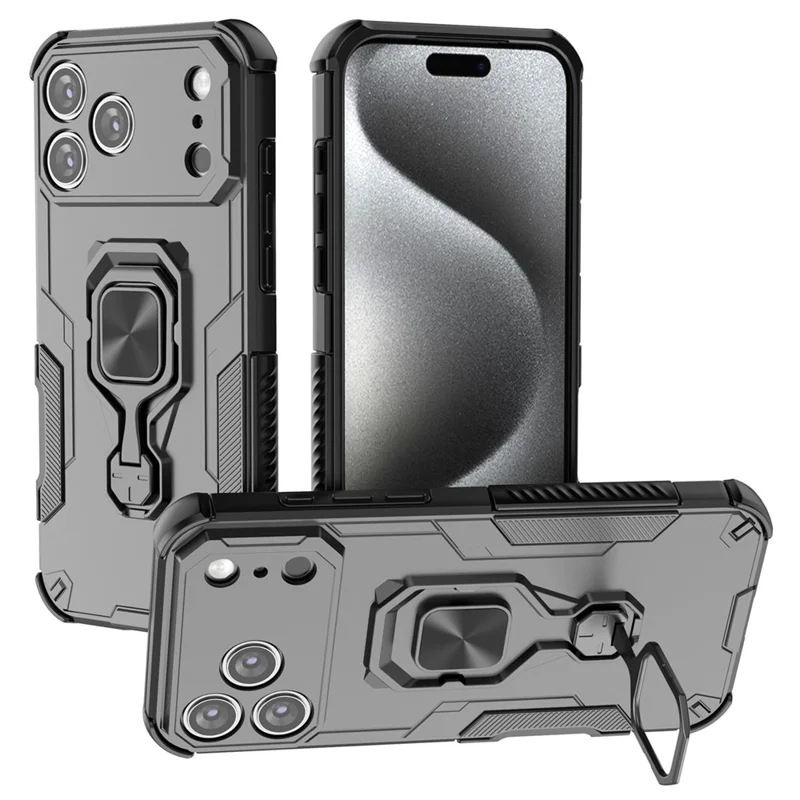 Compra em Volume para Capa iPhone 17 Pro Max com Suporte de Anel Rotativo Capa à Prova de Choques em PC + TPU - Preto