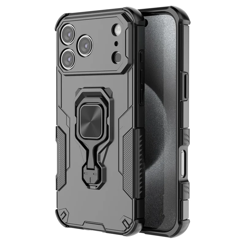 Compra em Volume para Capa iPhone 17 Pro Max com Suporte de Anel Rotativo Capa à Prova de Choques em PC + TPU - Preto