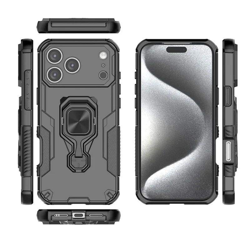 Compra em Volume para Capa iPhone 17 Pro Max com Suporte de Anel Rotativo Capa à Prova de Choques em PC + TPU - Preto