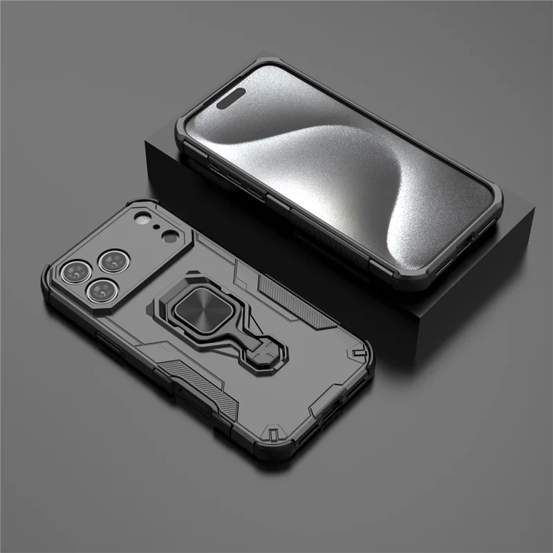 Compra em Volume para Capa iPhone 17 Pro Max com Suporte de Anel Rotativo Capa à Prova de Choques em PC + TPU - Preto