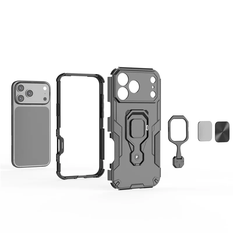 Compra em Volume para Capa iPhone 17 Pro Max com Suporte de Anel Rotativo Capa à Prova de Choques em PC + TPU - Preto