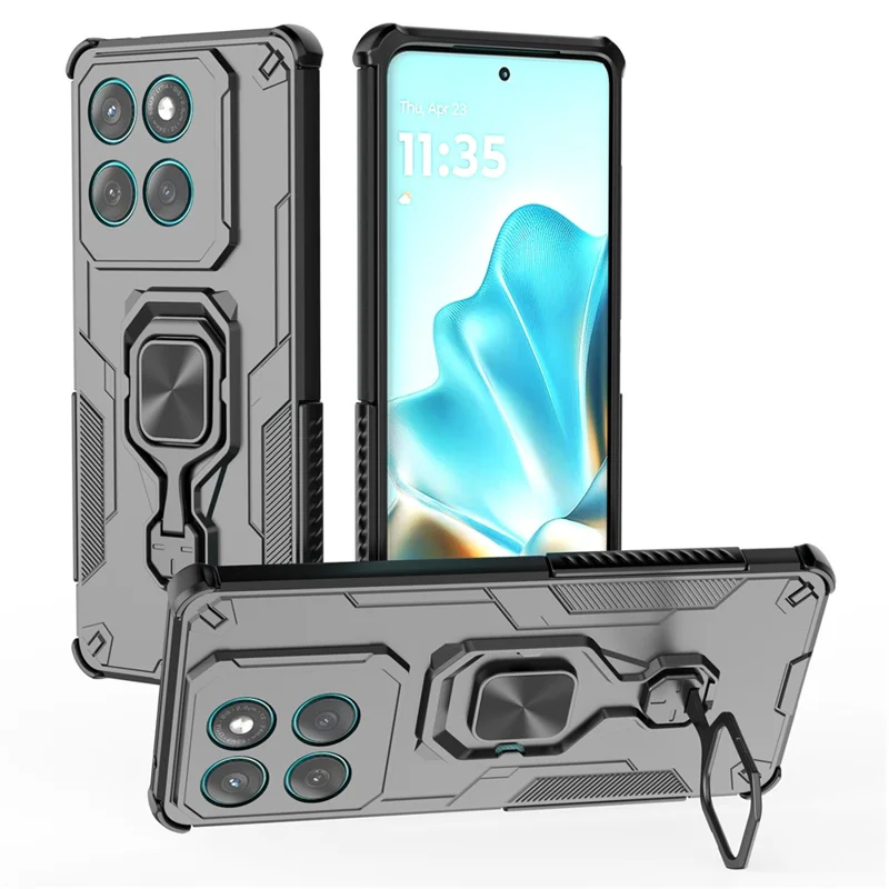 Großhandelskauf für Motorola Edge 60 Fusion 5G Hülle, drehbarer Ringständer, stoßfester PC + TPU-Handyhülle - Schwarz