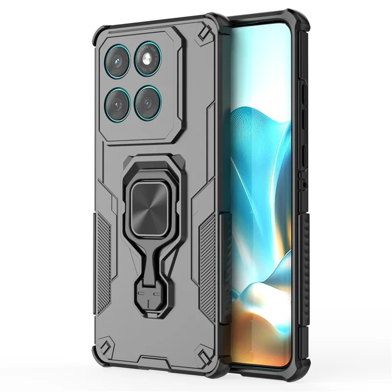 Großhandelskauf für Motorola Edge 60 Fusion 5G Hülle, drehbarer Ringständer, stoßfester PC + TPU-Handyhülle - Schwarz