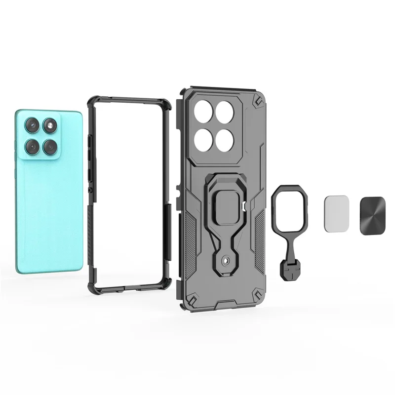 Großhandelskauf für Motorola Edge 60 Fusion 5G Hülle, drehbarer Ringständer, stoßfester PC + TPU-Handyhülle - Schwarz