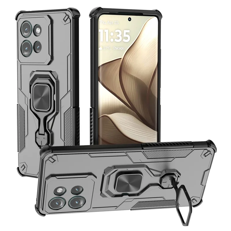 شراء بالجملة لغطاء Motorola Edge 50 5G دوار بحلقة دعامة من PC + TPU مقاوم للصدمات - أسود