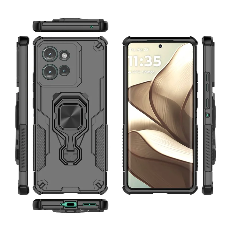 شراء بالجملة لغطاء Motorola Edge 50 5G دوار بحلقة دعامة من PC + TPU مقاوم للصدمات - أسود