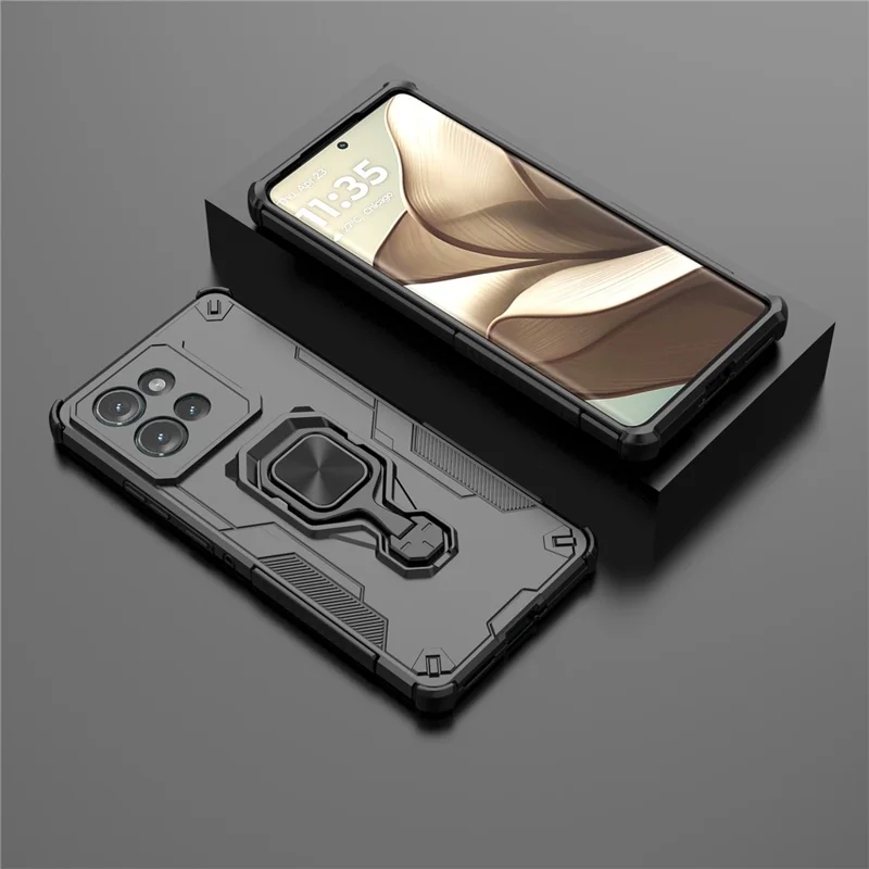 شراء بالجملة لغطاء Motorola Edge 50 5G دوار بحلقة دعامة من PC + TPU مقاوم للصدمات - أسود