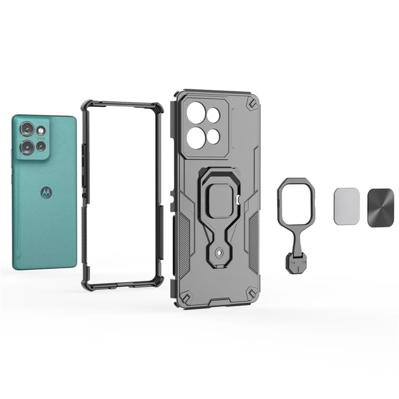 شراء بالجملة لغطاء Motorola Edge 50 5G دوار بحلقة دعامة من PC + TPU مقاوم للصدمات - أسود