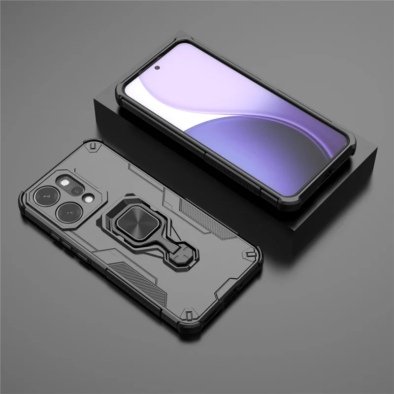 Compra al por mayor de funda para Oppo Reno14 Pro 5G (Global) con anillo giratorio y soporte metálico PC + TPU, funda protectora a prueba de golpes - Negro