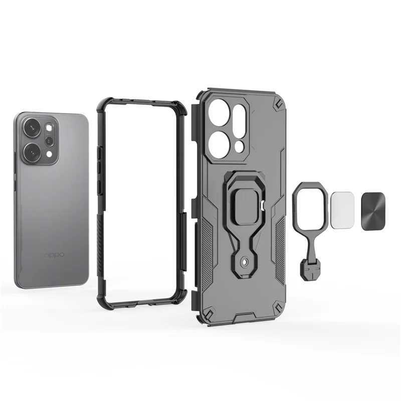 Compra al por mayor de funda para Oppo Reno14 Pro 5G (Global) con anillo giratorio y soporte metálico PC + TPU, funda protectora a prueba de golpes - Negro