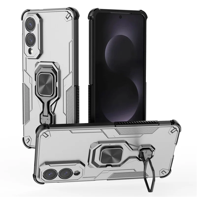 Compra al por mayor para carcasa Samsung Galaxy S25 Edge con anillo giratorio soporte PC + TPU funda antichoque - Gris titanio