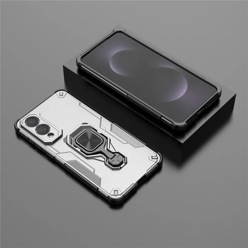 Compra al por mayor para carcasa Samsung Galaxy S25 Edge con anillo giratorio soporte PC + TPU funda antichoque - Gris titanio