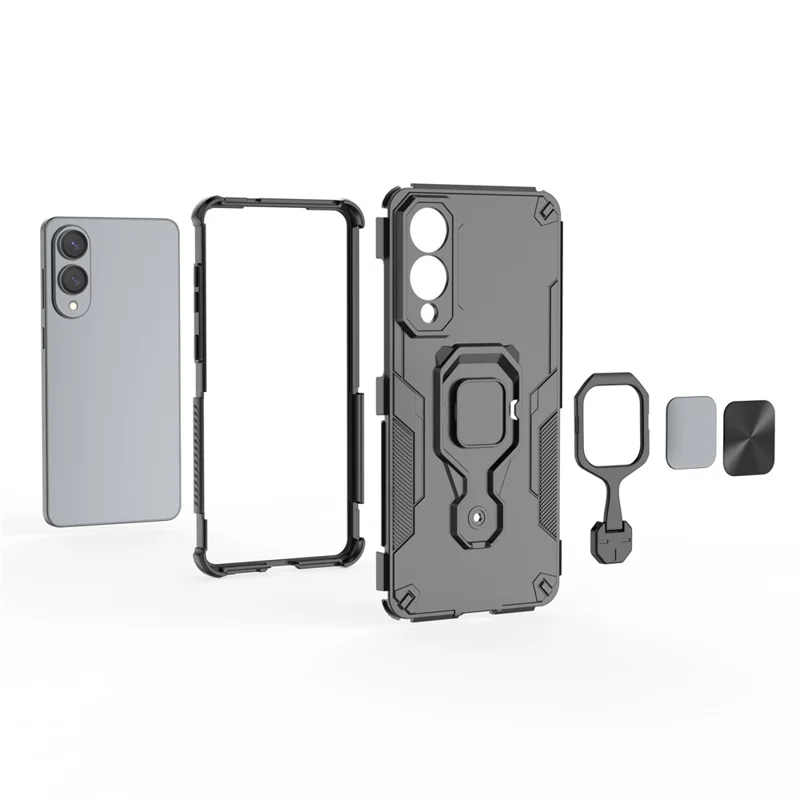 Compra al por mayor para carcasa Samsung Galaxy S25 Edge con anillo giratorio soporte PC + TPU funda antichoque - Gris titanio