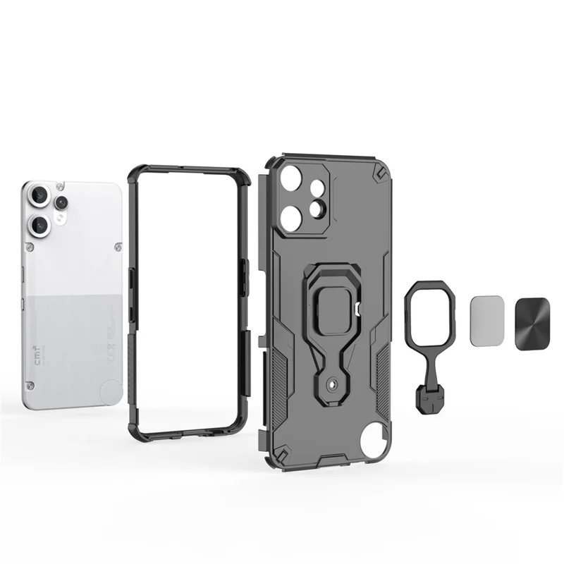 Bulk Purchasing For Nothing CMF Phone 2 Pro Case Rotatable Ring Kickstand PC + TPU Shockproof Phone Cover - Black