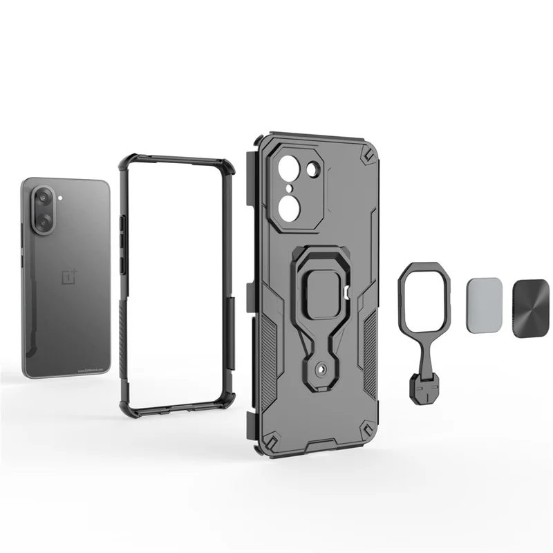 Bulk Purchasing For OnePlus Nord CE5 5G  /  Ace 5 Racing 5G Case Rotatable Ring Kickstand PC + TPU Shockproof Phone Cover - Black