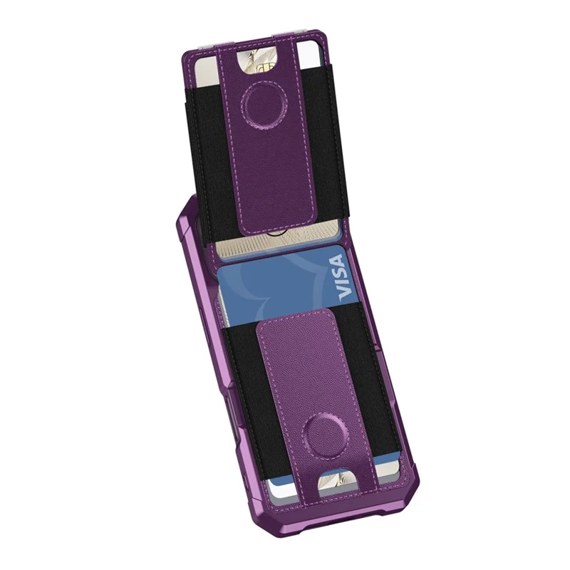For iPhone 17 Case Elastic Band Card Holder Leather + TPU Kickstand Phone Cover - Purple