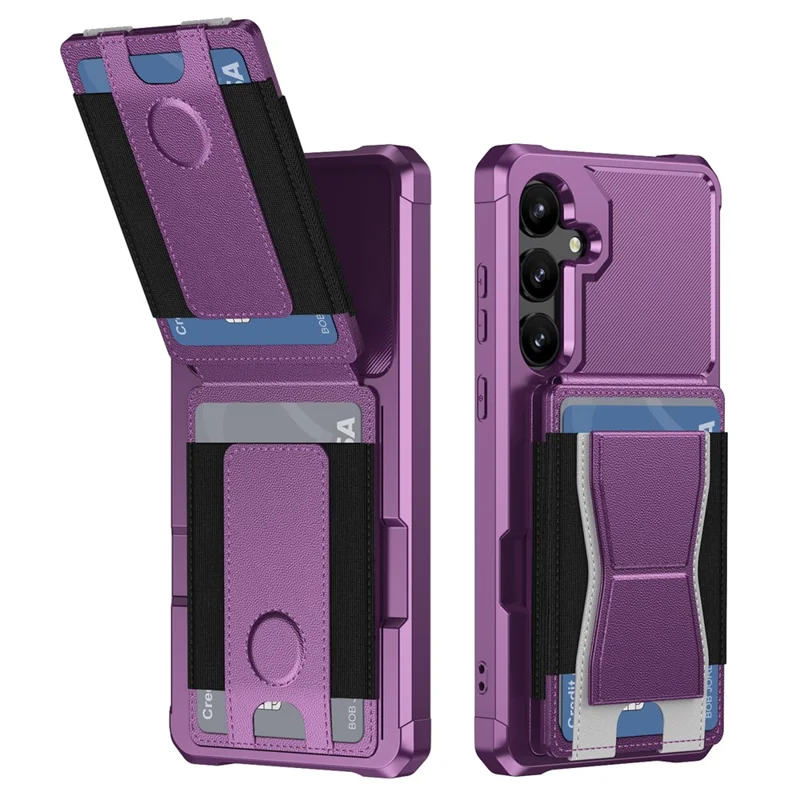For Samsung Galaxy S25 / S24 Case Elastic Band Card Holder Leather + TPU Kickstand Phone Cover - Purple