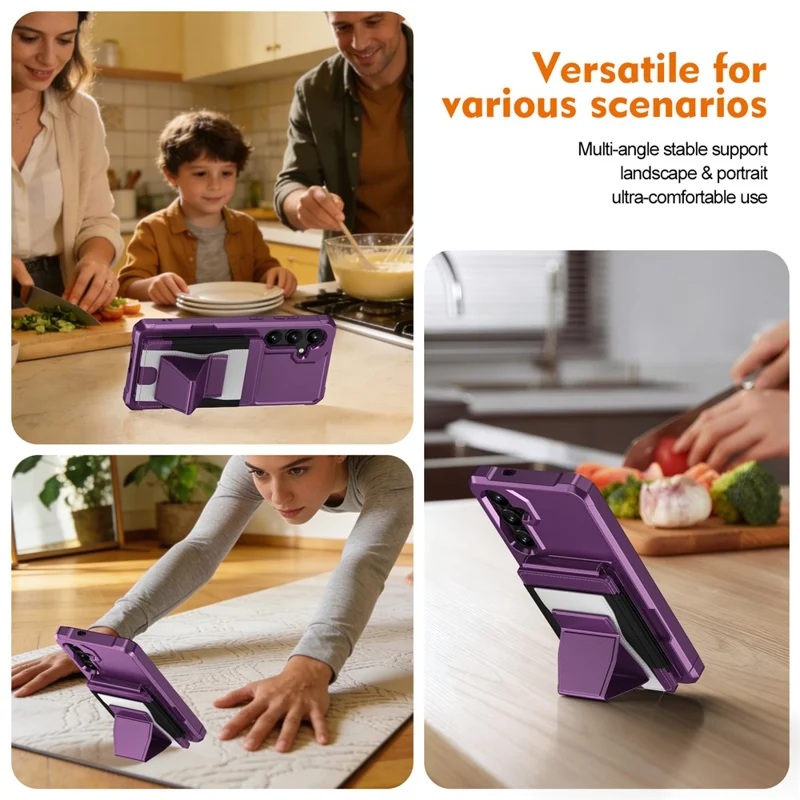 For Samsung Galaxy S25 / S24 Case Elastic Band Card Holder Leather + TPU Kickstand Phone Cover - Purple