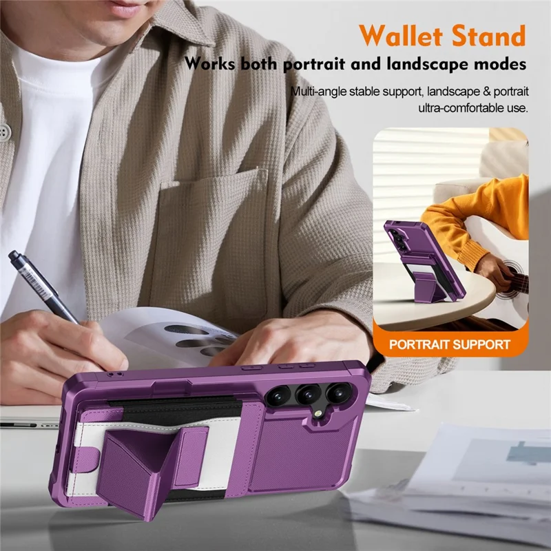 For Samsung Galaxy S25 / S24 Case Elastic Band Card Holder Leather + TPU Kickstand Phone Cover - Purple