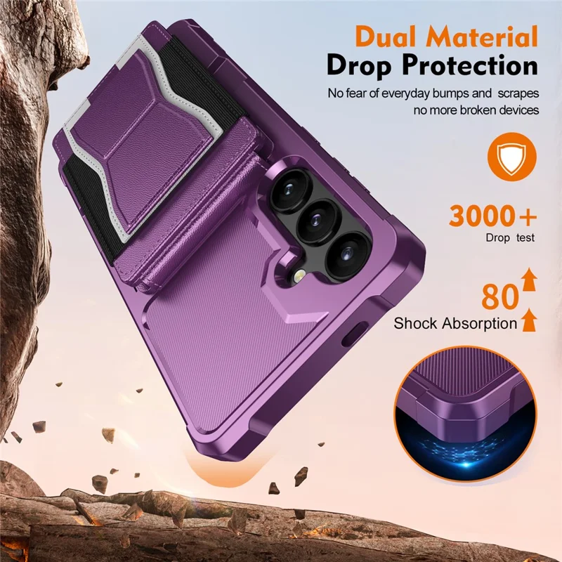 For Samsung Galaxy S25 / S24 Case Elastic Band Card Holder Leather + TPU Kickstand Phone Cover - Purple