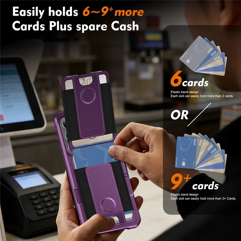 For Samsung Galaxy S25 / S24 Case Elastic Band Card Holder Leather + TPU Kickstand Phone Cover - Purple