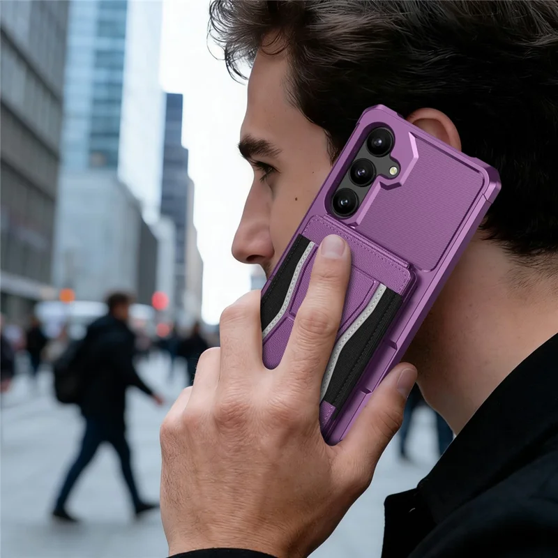 For Samsung Galaxy S25 / S24 Case Elastic Band Card Holder Leather + TPU Kickstand Phone Cover - Purple