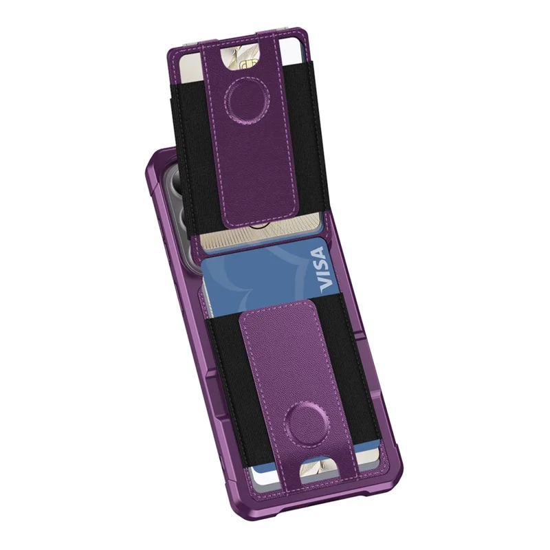 For Samsung Galaxy S25 / S24 Case Elastic Band Card Holder Leather + TPU Kickstand Phone Cover - Purple
