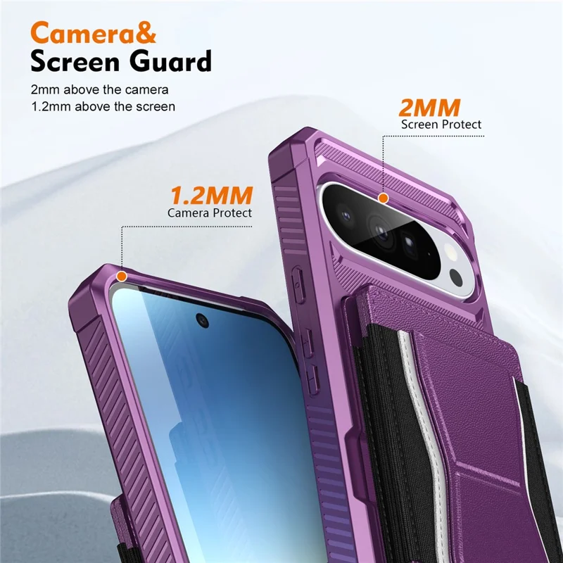For Google Pixel 9 Pro XL Case Elastic Band Card Holder Leather + TPU Kickstand Phone Cover - Purple