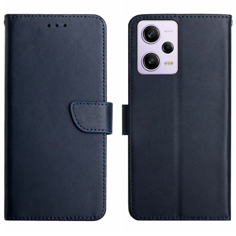 For Xiaomi Redmi Note 12 Pro+ 5G / Note 12 Explorer 5G HT02 Well-protected Genuine Leather Magnetic Clasp Nappa Texture Wallet Case with Stand Function Flip Phone Cover Shell - Blue