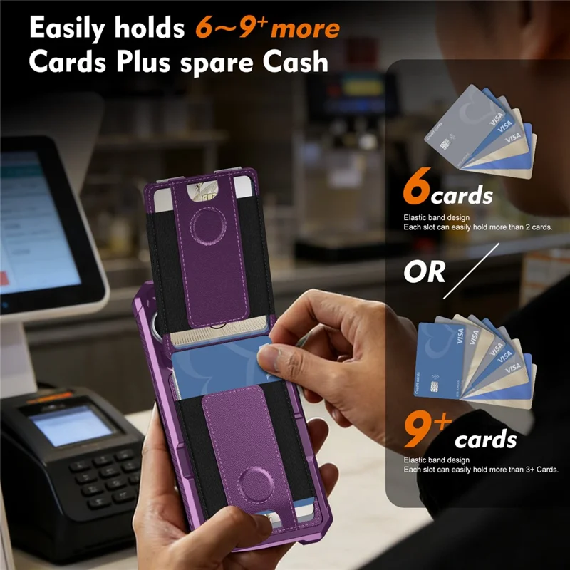 For Google Pixel 10 Pro XL Case Elastic Band Card Holder Leather + TPU Kickstand Phone Cover - Purple