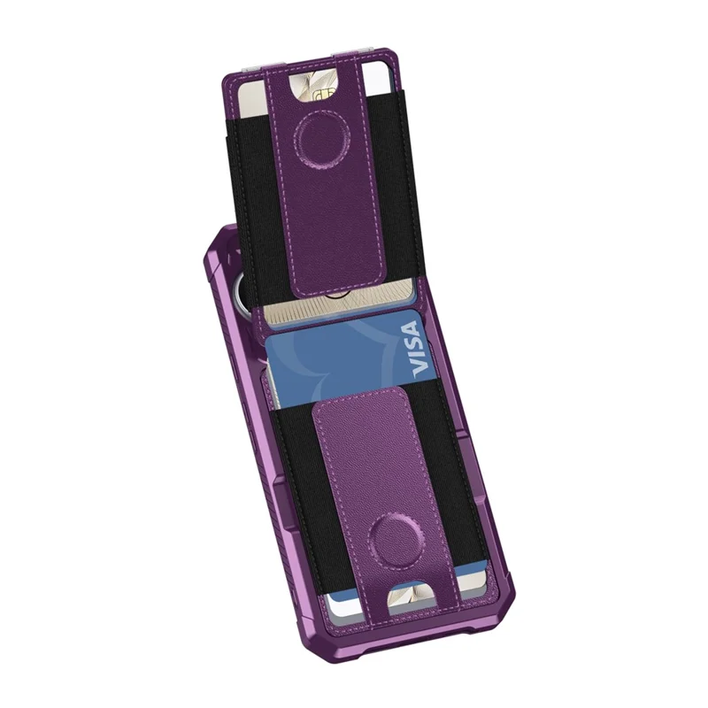 For Google Pixel 9  /  9 Pro Case Elastic Band Card Holder Leather + TPU Kickstand Phone Cover - Purple