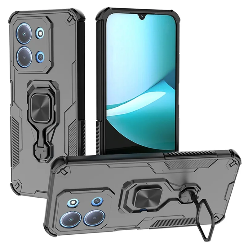Bulk Purchasing For Xiaomi Redmi 15C 4G (Global) (171mm)  /  Poco C85 4G (171mm) Case Rotatable Ring Kickstand PC + TPU Shockproof Phone Cover - Black
