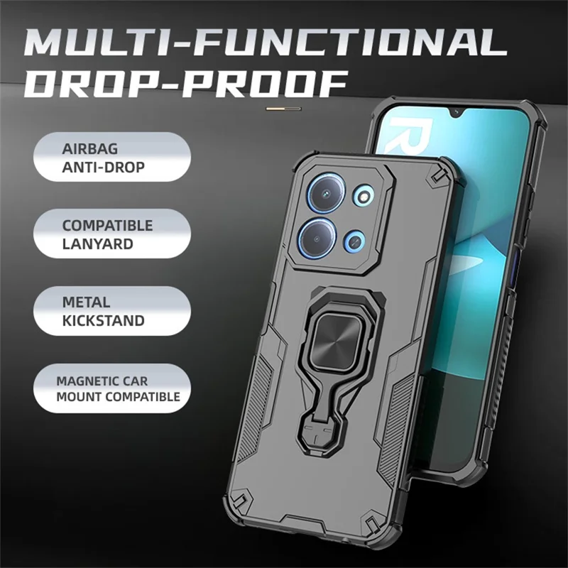 Bulk Purchasing For Xiaomi Redmi 15C 4G (Global) (171mm)  /  Poco C85 4G (171mm) Case Rotatable Ring Kickstand PC + TPU Shockproof Phone Cover - Black