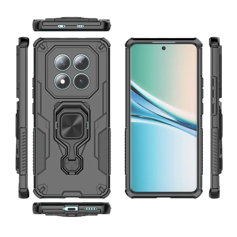 شراء بالجملة لحالة شاومي ريدمي نوت 15 5G (عالمي) / بوكو M8 5G مع حامل دوار وحلقة، غطاء واقي من البولي كربونات والمطاط الحراري مقاوم للصدمات - أسود