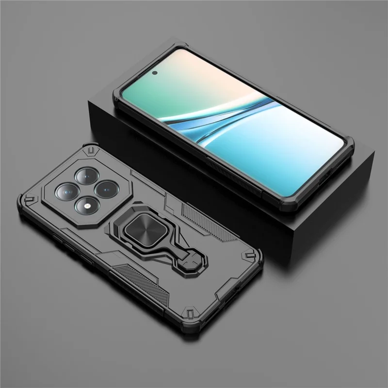 شراء بالجملة لحالة شاومي ريدمي نوت 15 5G (عالمي) / بوكو M8 5G مع حامل دوار وحلقة، غطاء واقي من البولي كربونات والمطاط الحراري مقاوم للصدمات - أسود