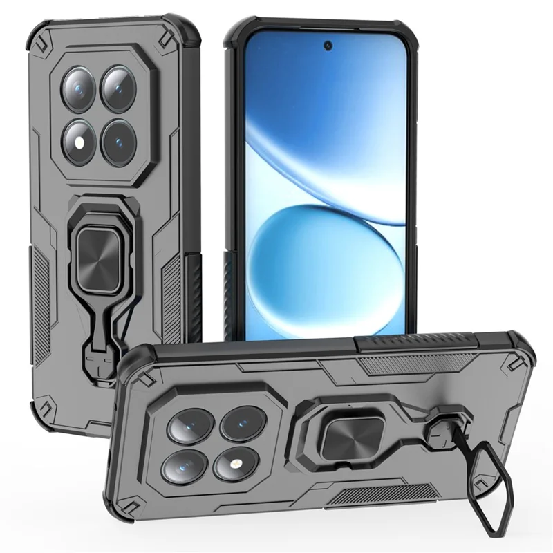 Köp i stort för Xiaomi Redmi Note 15 Pro+ 5G (Global) / Poco M8 Pro 5G hårddisk med roterbar ring och ställ PC + TPU chockabsorberande mobilskal - Svart