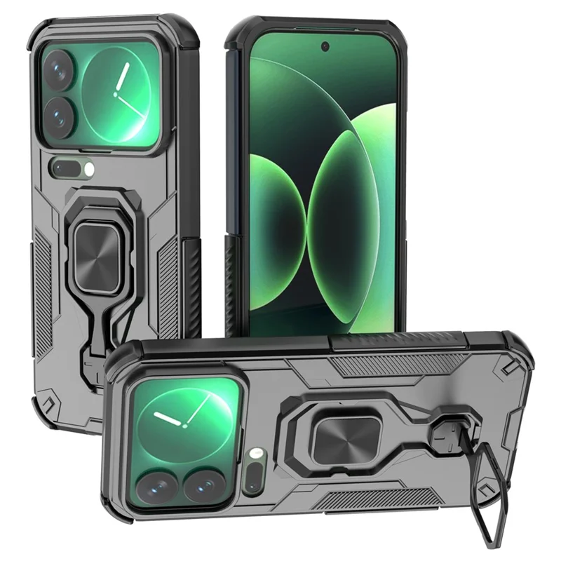 Bulk Purchasing For Xiaomi 17 Pro Case Rotatable Ring Kickstand PC + TPU Shockproof Phone Cover - Black