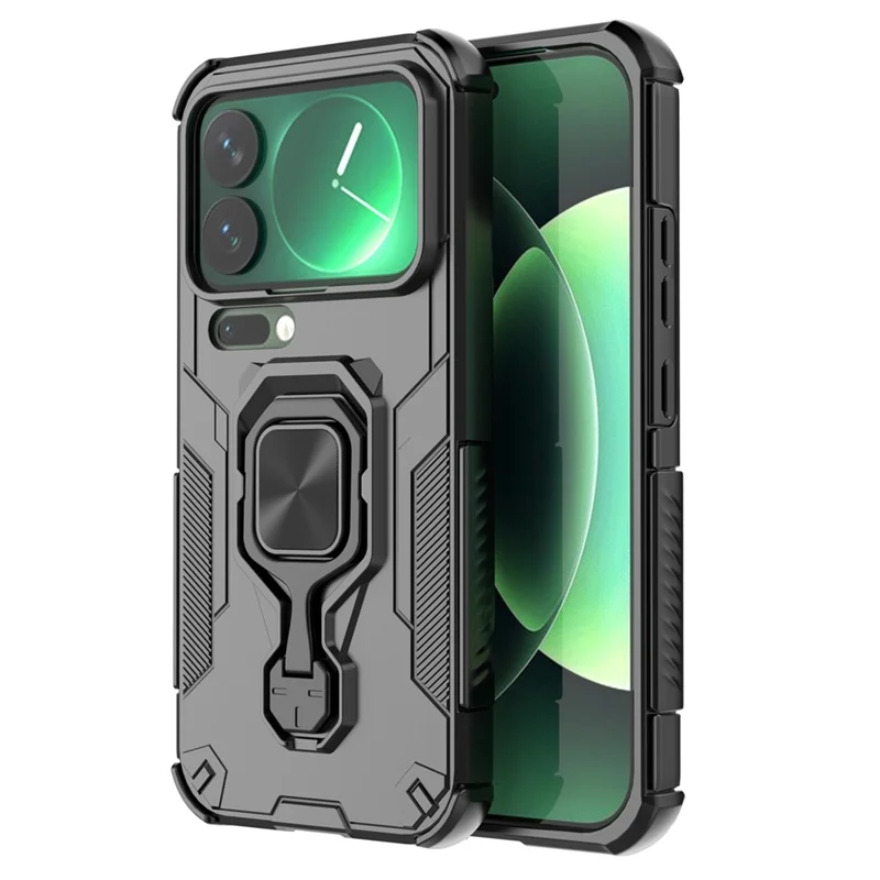 Bulk Purchasing For Xiaomi 17 Pro Case Rotatable Ring Kickstand PC + TPU Shockproof Phone Cover - Black
