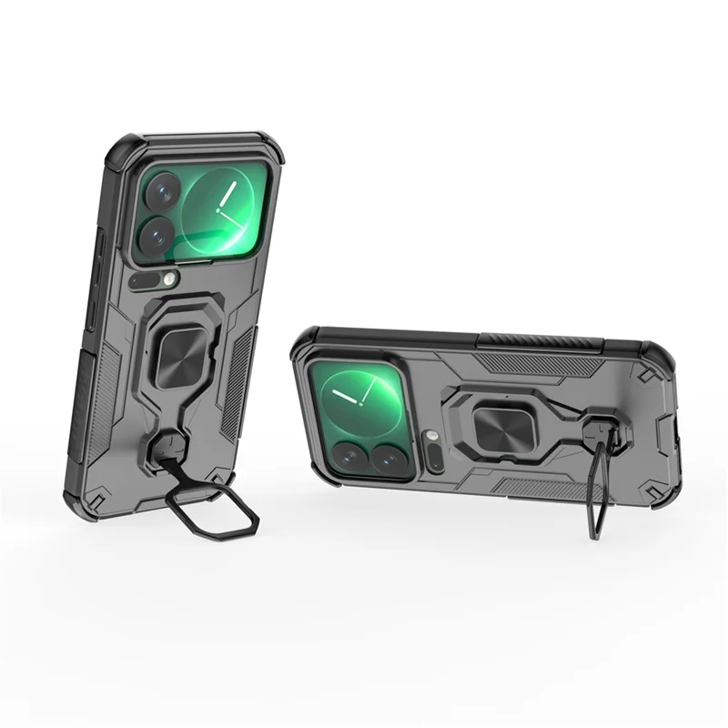 Bulk Purchasing For Xiaomi 17 Pro Case Rotatable Ring Kickstand PC + TPU Shockproof Phone Cover - Black