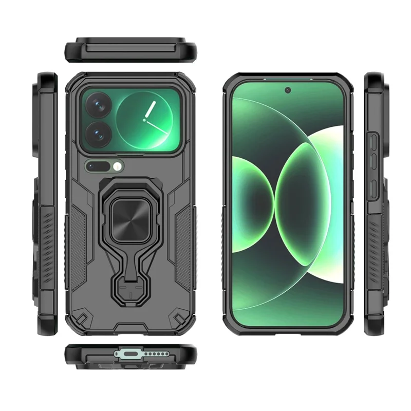 Bulk Purchasing For Xiaomi 17 Pro Case Rotatable Ring Kickstand PC + TPU Shockproof Phone Cover - Black