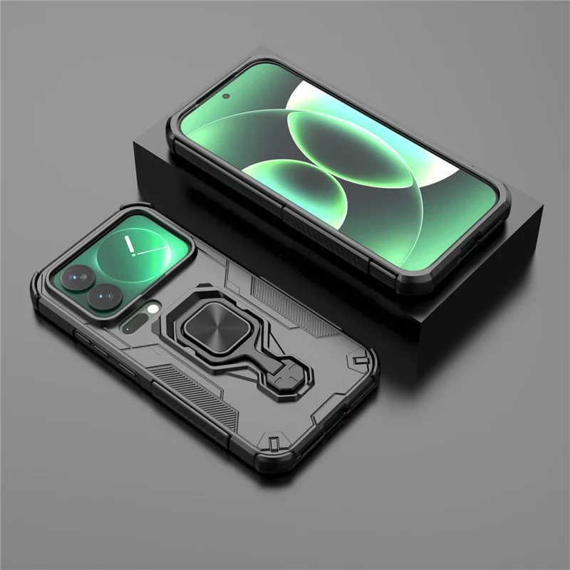 Bulk Purchasing For Xiaomi 17 Pro Case Rotatable Ring Kickstand PC + TPU Shockproof Phone Cover - Black