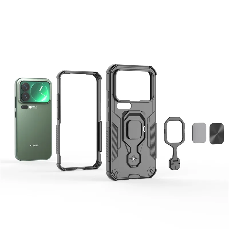 Bulk Purchasing For Xiaomi 17 Pro Case Rotatable Ring Kickstand PC + TPU Shockproof Phone Cover - Black