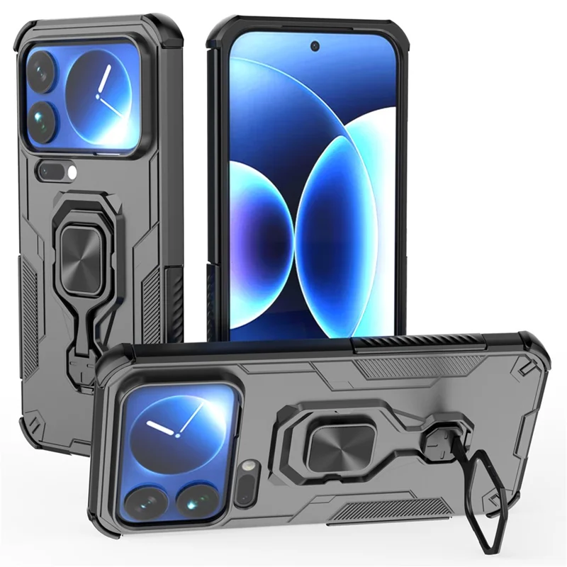 Bulk Purchasing For Xiaomi 17 Pro Max Case Rotatable Ring Kickstand PC + TPU Shockproof Phone Cover - Black