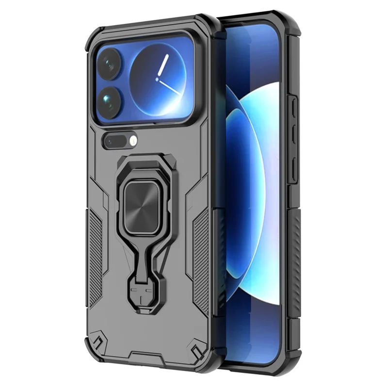 Bulk Purchasing For Xiaomi 17 Pro Max Case Rotatable Ring Kickstand PC + TPU Shockproof Phone Cover - Black