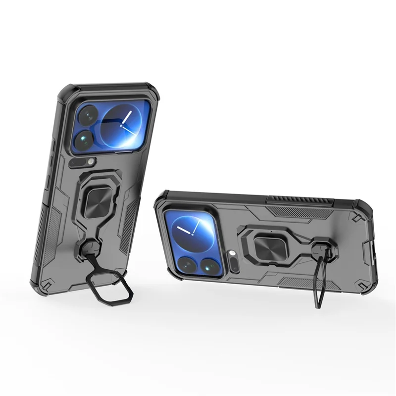 Bulk Purchasing For Xiaomi 17 Pro Max Case Rotatable Ring Kickstand PC + TPU Shockproof Phone Cover - Black