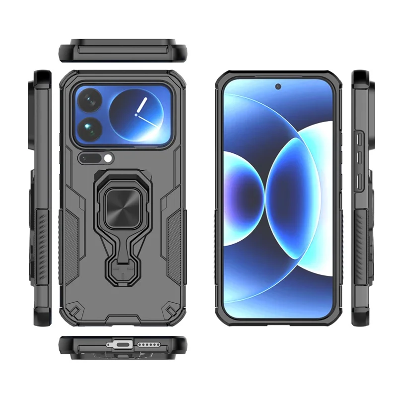Bulk Purchasing For Xiaomi 17 Pro Max Case Rotatable Ring Kickstand PC + TPU Shockproof Phone Cover - Black